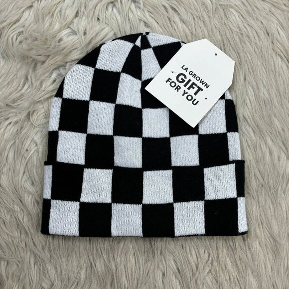 NEW LA Grown Checkered Knit Beanie Hat - Picture 1 of 4